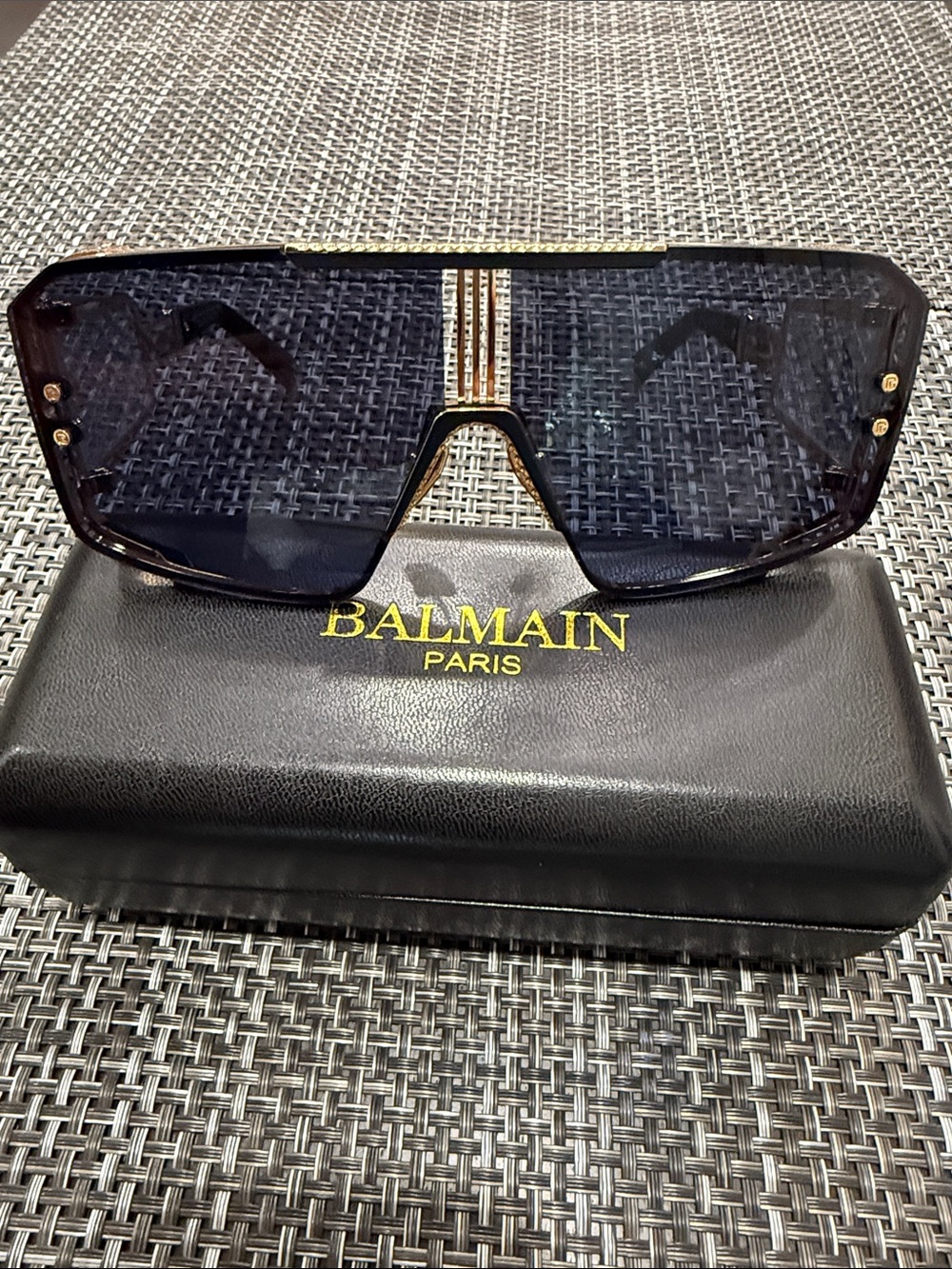 Unisex Le Masque Balmain Gold and Black Oversized Shield Sunglasses